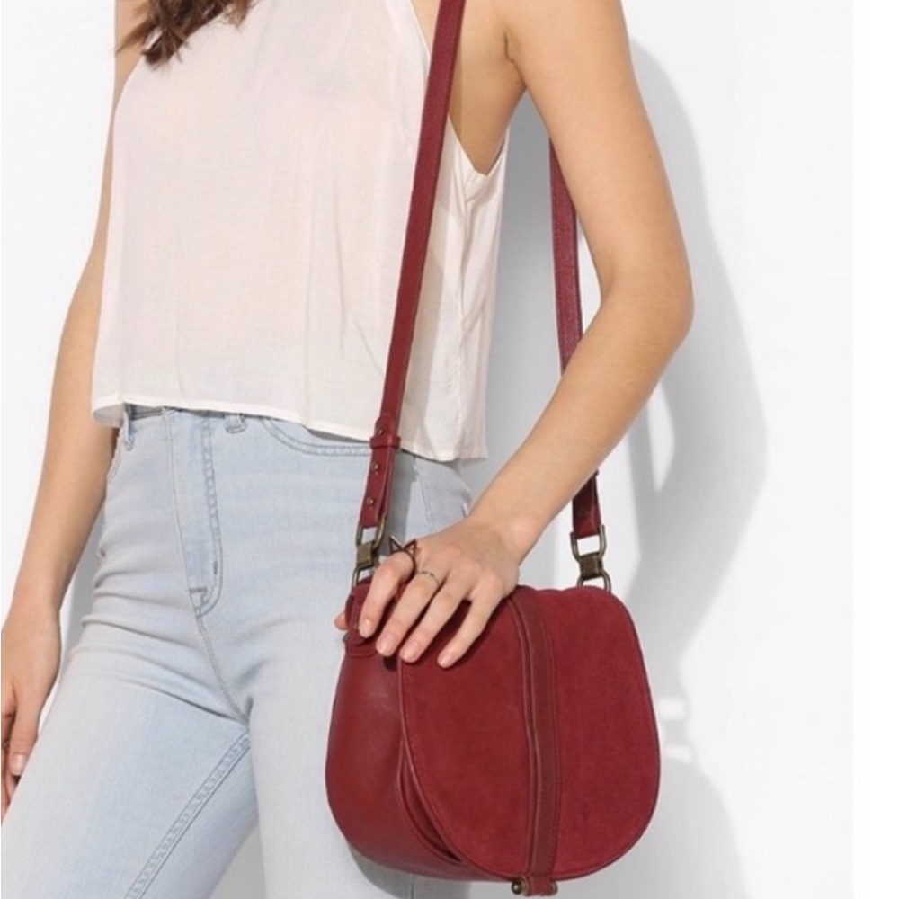 Urban Outfitters Red Burgundy Faux Suede Saddle Bag